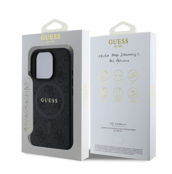 Guess PU Leather 4G Colored Ring MagSafe Fodral för iPhone 16 Pro Max Svart