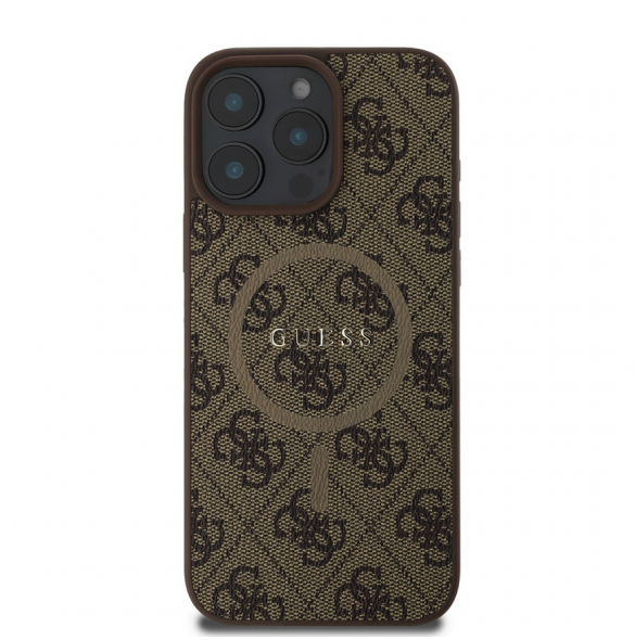 Guess PU Leather 4G Colored Ring MagSafe Fodral för iPhone 16 Pro Brown