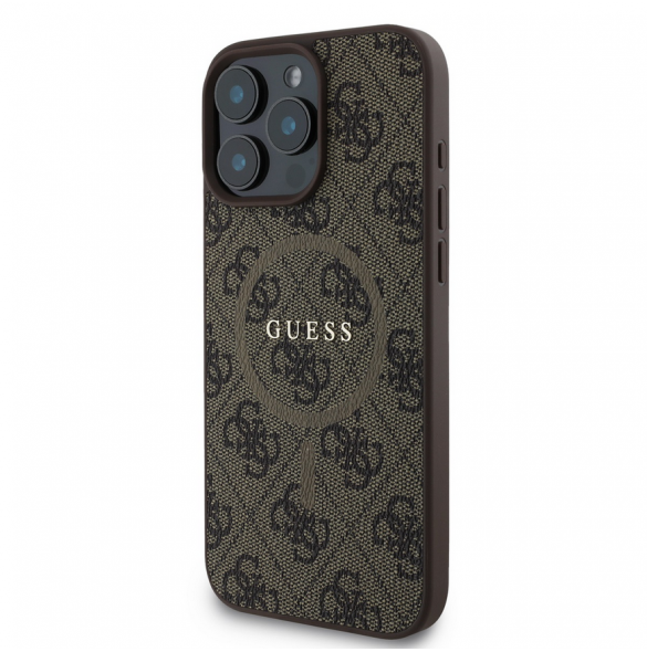Guess PU Leather 4G Colored Ring MagSafe Fodral för iPhone 16 Pro Brown