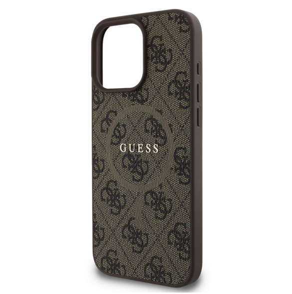 Guess PU Leather 4G Colored Ring MagSafe Fodral för iPhone 16 Pro Brown