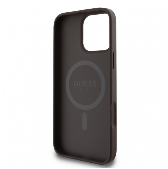 Guess PU Leather 4G Colored Ring MagSafe Fodral för iPhone 16 Pro Brown