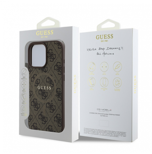 Guess PU Leather 4G Colored Ring MagSafe Fodral för iPhone 16 Pro Brown