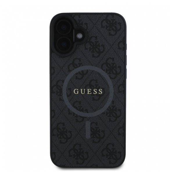 Guess PU Leather 4G Colored Ring MagSafe Fodral för iPhone 16 Plus Svart