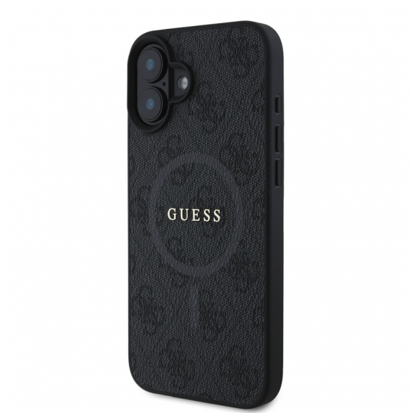 Guess PU Leather 4G Colored Ring MagSafe Fodral för iPhone 16 Plus Svart