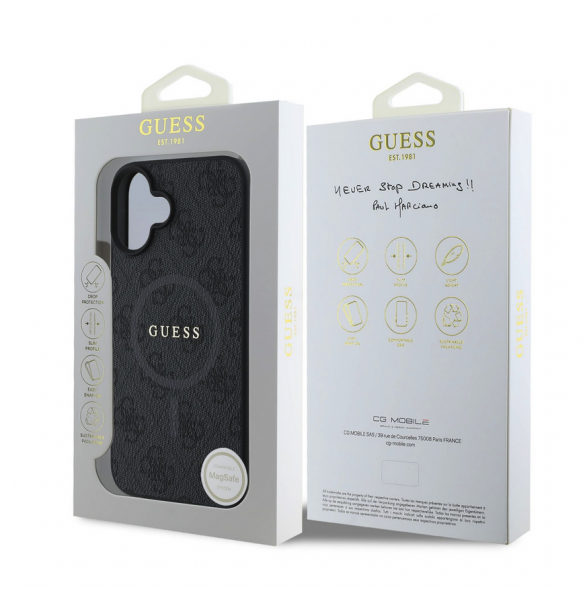Guess PU Leather 4G Colored Ring MagSafe Fodral för iPhone 16 Plus Svart