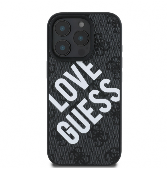 Guess PU Leather 4G Big Love Logo MagSafe Fodral för iPhone 16 Pro Svart