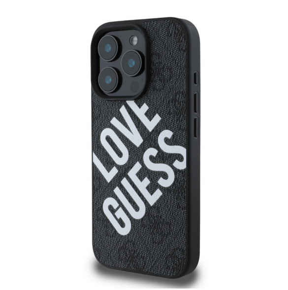 Guess PU Leather 4G Big Love Logo MagSafe Fodral för iPhone 16 Pro Svart