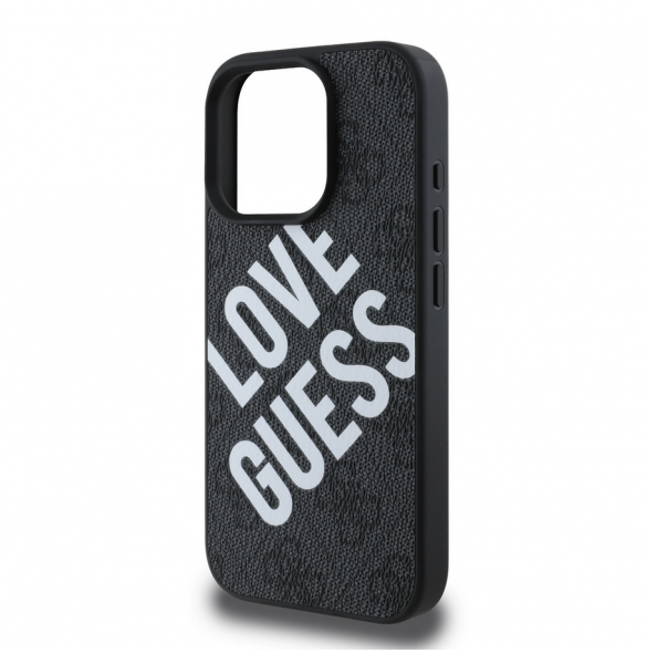 Guess PU Leather 4G Big Love Logo MagSafe Fodral för iPhone 16 Pro Max Svart
