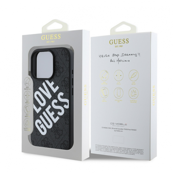 Guess PU Leather 4G Big Love Logo MagSafe Fodral för iPhone 16 Pro Max Svart