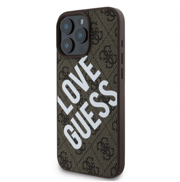 Guess PU Leather 4G Big Love Logo MagSafe Fodral för iPhone 16 Pro Brun