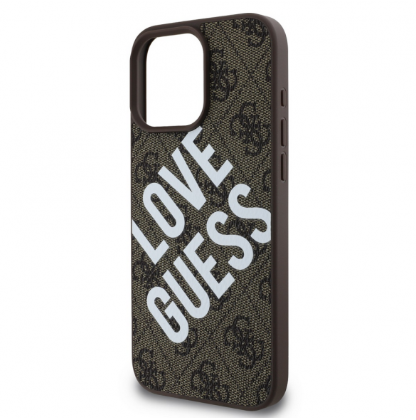 Guess PU Leather 4G Big Love Logo MagSafe Fodral för iPhone 16 Pro Brun