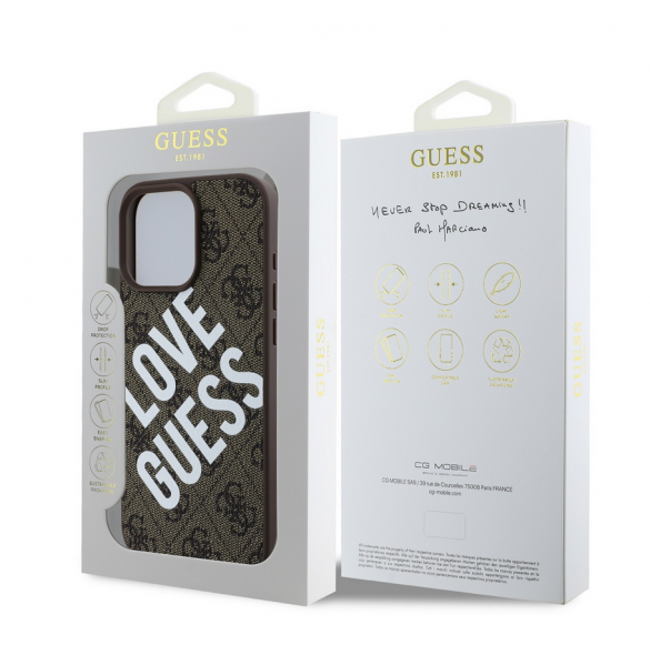 Guess PU Leather 4G Big Love Logo MagSafe Fodral för iPhone 16 Pro Brun