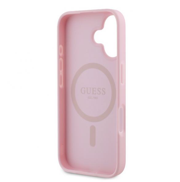 Guess PU Grained Classic Logo MagSafe Fodral för iPhone 16 Rosa