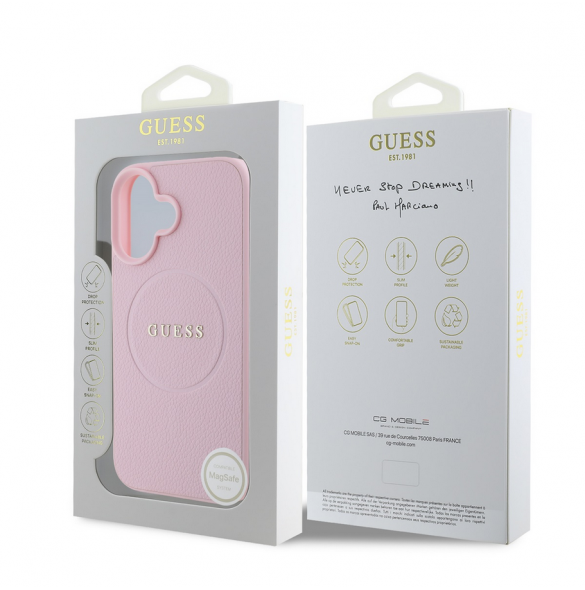 Guess PU Grained Classic Logo MagSafe Fodral för iPhone 16 Rosa