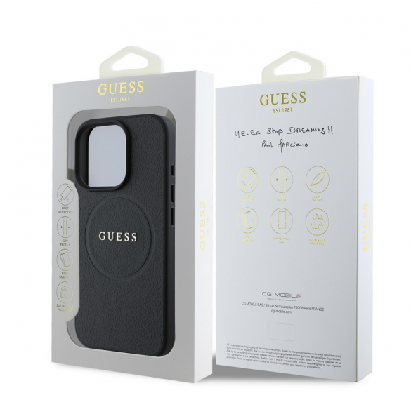 Guess PU Grained Classic Logo MagSafe Fodral för iPhone 16 Pro Svart
