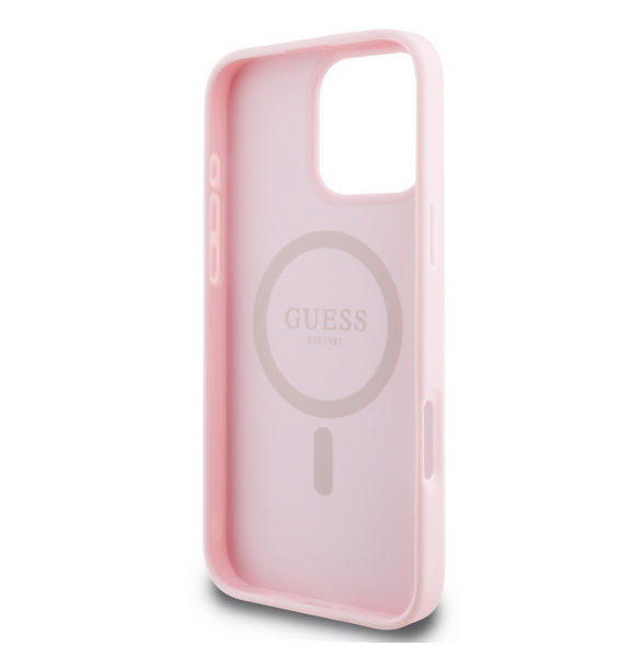 Guess PU Grained Classic Logo MagSafe Fodral för iPhone 16 Pro Max Rosa