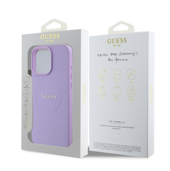 Guess PU Grained Classic Logo MagSafe Fodral för iPhone 16 Pro Max Lila