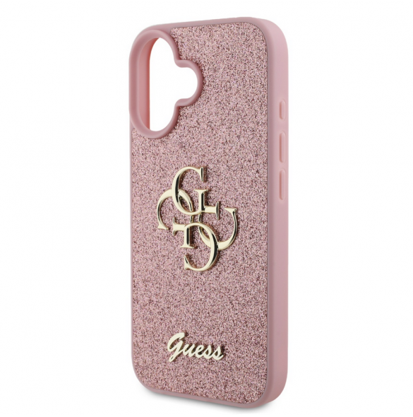 Guess PU Fixed Glitter 4G metalllogofodral för iPhone 16 Rosa