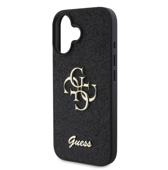 Guess PU Fixed Glitter 4G metalllogofodral för iPhone 16 Plus Svart