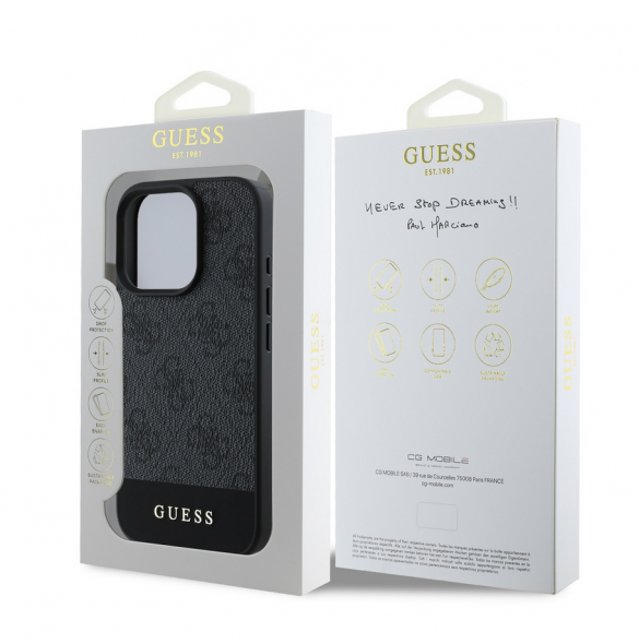 Guess PU 4G Stripe-fodral till iPhone 16 Pro Max Grå