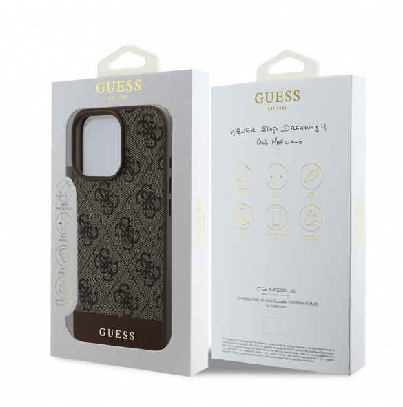 Guess PU 4G Stripe-fodral till iPhone 16 Pro Brown