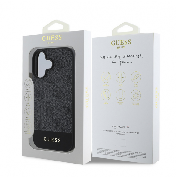 Guess PU 4G Stripe Fodral till iPhone 16 Grå