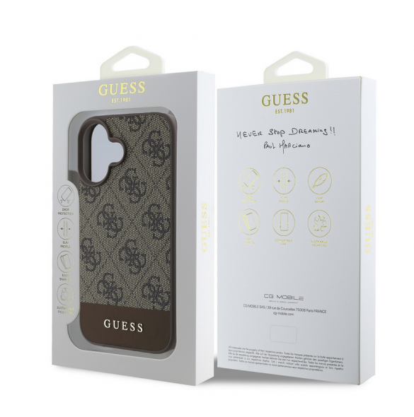 Guess PU 4G Stripe Fodral till iPhone 16 Brun