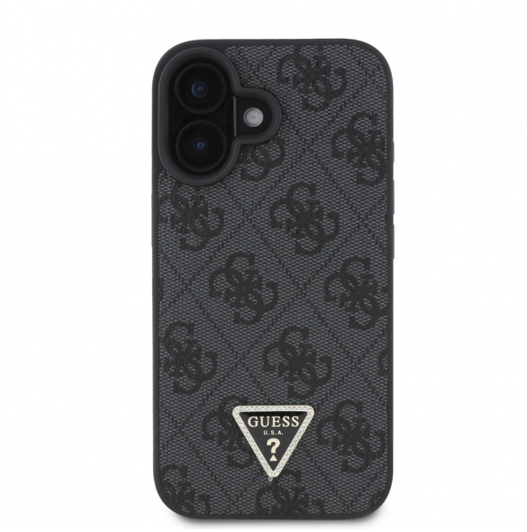 Guess PU 4G Strass Triangle Metal Logo Fodral till iPhone 16 Svart
