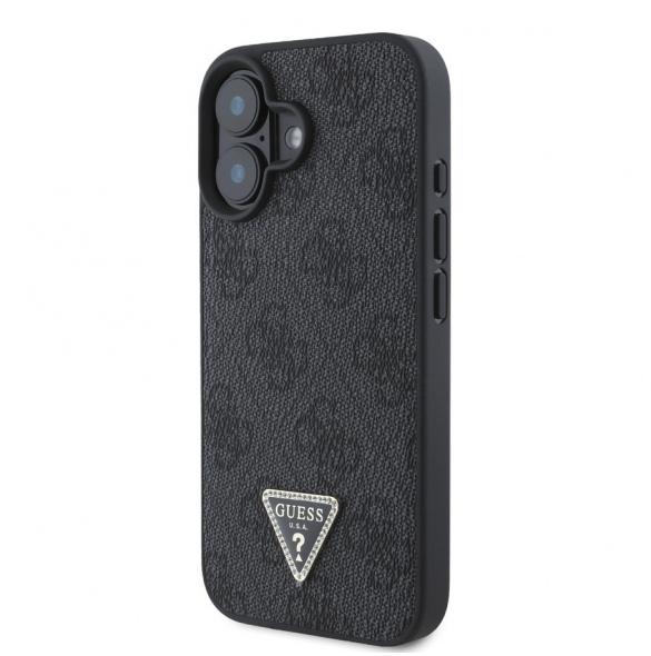 Guess PU 4G Strass Triangle Metal Logo Fodral till iPhone 16 Svart