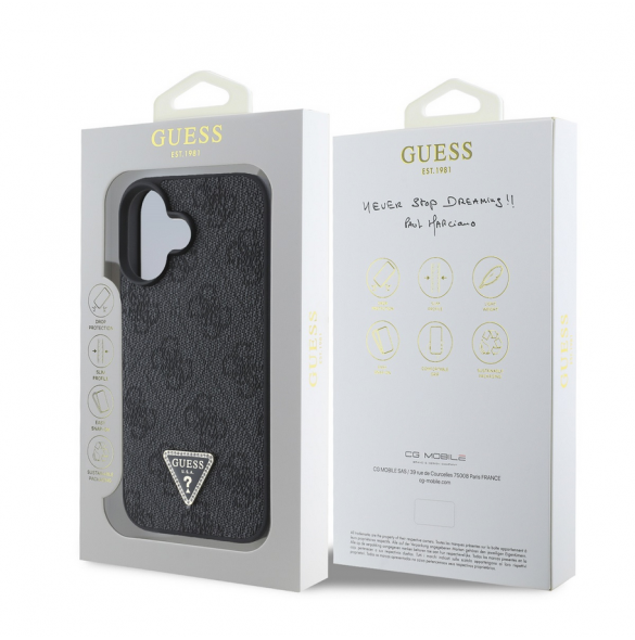 Guess PU 4G Strass Triangle Metal Logo Fodral till iPhone 16 Svart