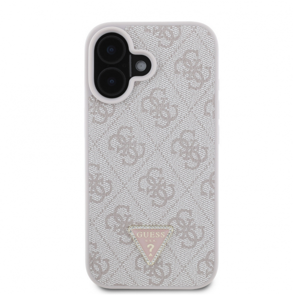 Guess PU 4G Strass Triangle Metal Logo Fodral till iPhone 16 Rosa