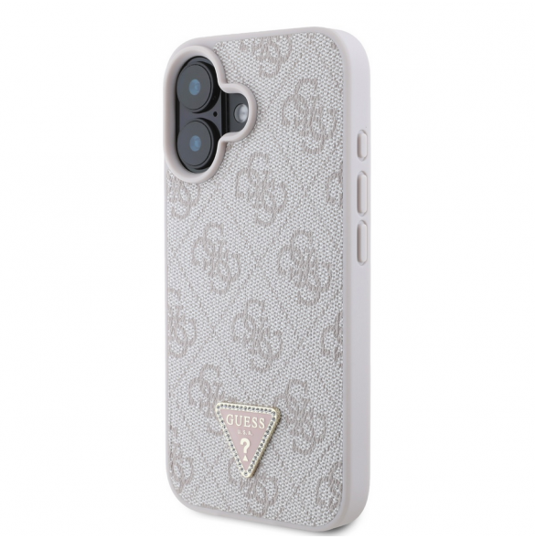 Guess PU 4G Strass Triangle Metal Logo Fodral till iPhone 16 Rosa