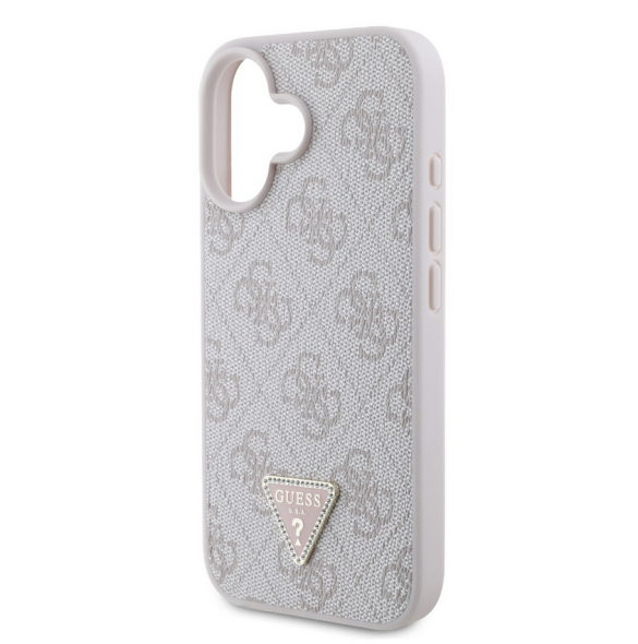 Guess PU 4G Strass Triangle Metal Logo Fodral till iPhone 16 Rosa