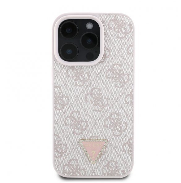 Guess PU 4G Strass Triangle Metal Logo Fodral till iPhone 16 Pro Pink