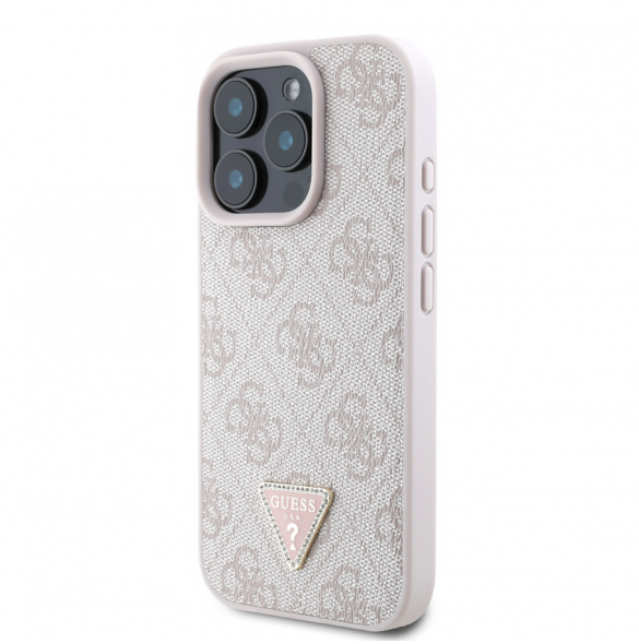 Guess PU 4G Strass Triangle Metal Logo Fodral till iPhone 16 Pro Pink
