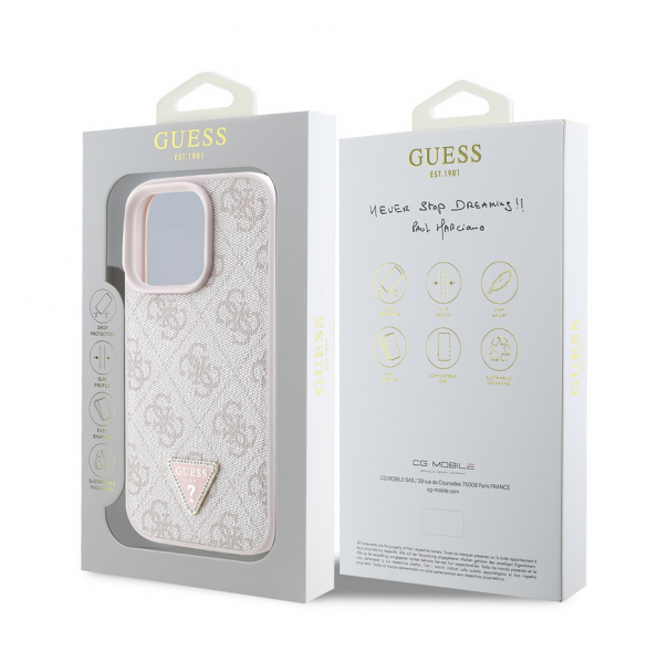 Guess PU 4G Strass Triangle Metal Logo Fodral till iPhone 16 Pro Pink