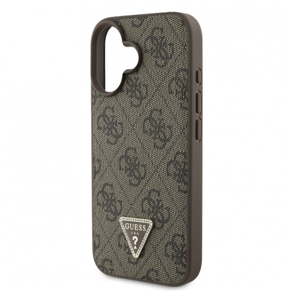 Guess PU 4G Strass Triangle Metal Logo Fodral till iPhone 16 Brun