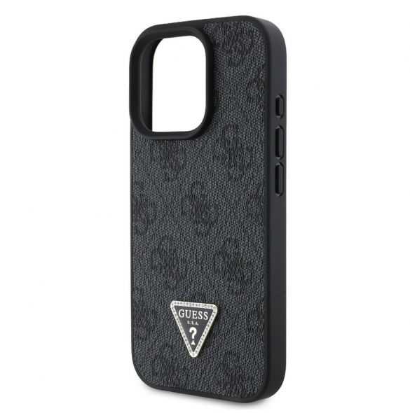 Guess PU 4G Strass Triangle Metal Logo Fodral för iPhone 16 Pro Svart