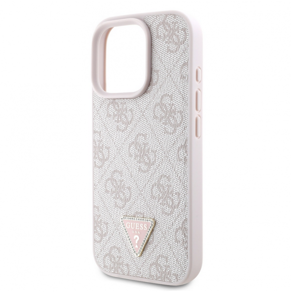 Guess PU 4G Strass Triangle Metal Logo Fodral för iPhone 16 Pro Max Rosa