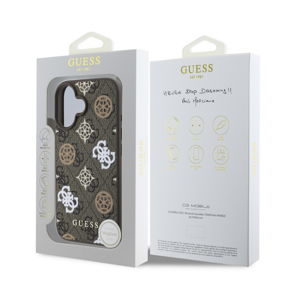 Guess PU 4G Peony MagSafe Fodral till iPhone 16 Brun