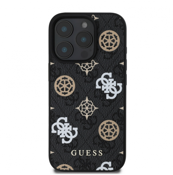 Guess PU 4G Peony MagSafe Fodral för iPhone 16 Pro Svart