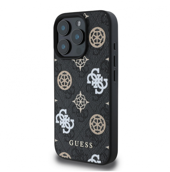 Guess PU 4G Peony MagSafe Fodral för iPhone 16 Pro Svart