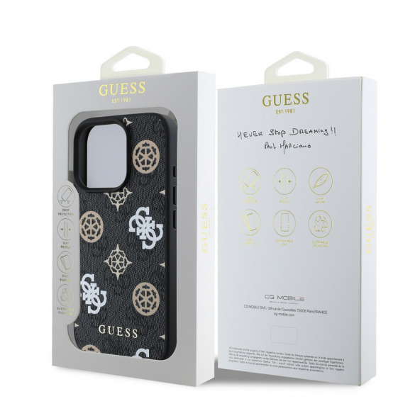 Guess PU 4G Peony MagSafe Fodral för iPhone 16 Pro Max Svart