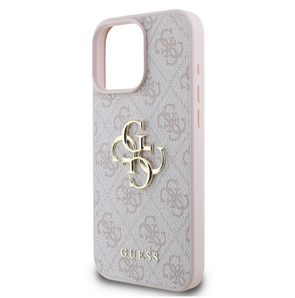 Guess PU 4G metalllogofodral för iPhone 16 Pro Pink