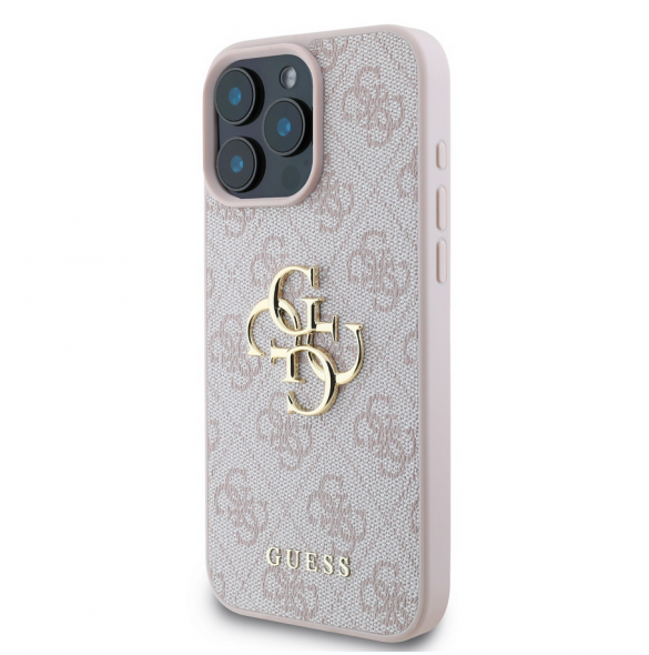 Guess PU 4G metalllogofodral för iPhone 16 Pro Max Rosa