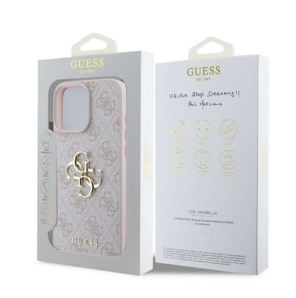 Guess PU 4G metalllogofodral för iPhone 16 Pro Max Rosa