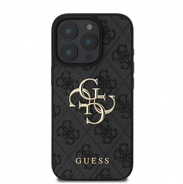 Guess PU 4G metalllogofodral för iPhone 16 Pro Grå