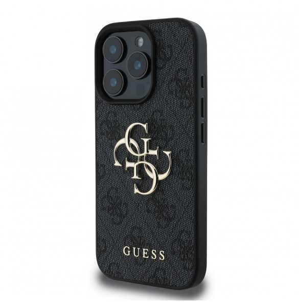 Guess PU 4G metalllogofodral för iPhone 16 Pro Grå