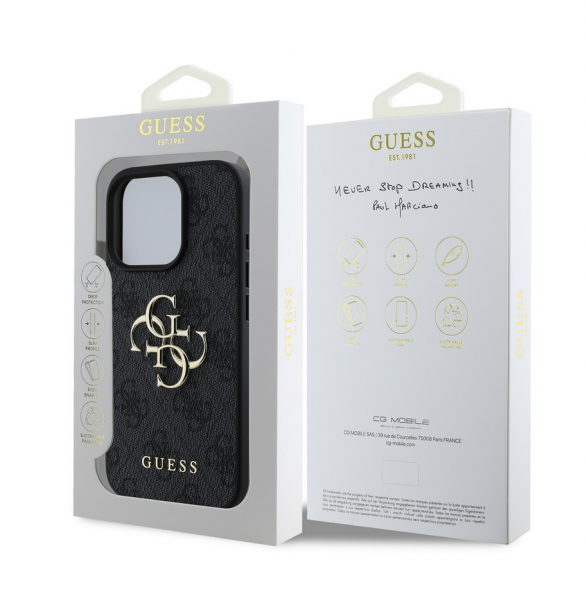 Guess PU 4G metalllogofodral för iPhone 16 Pro Grå