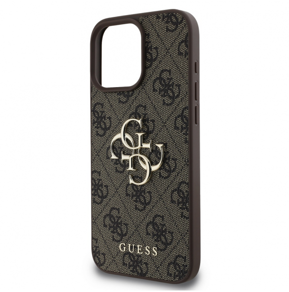 Guess PU 4G metalllogofodral för iPhone 16 Pro Brown